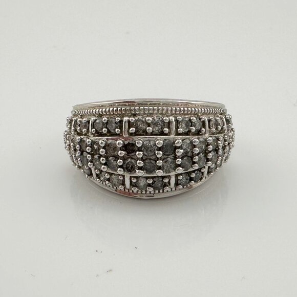 Brilliant 1.00 Ct Natural Diamond Multi-Row Designer Ring - Size 7.75 - Sterling - Picture 8 of 16